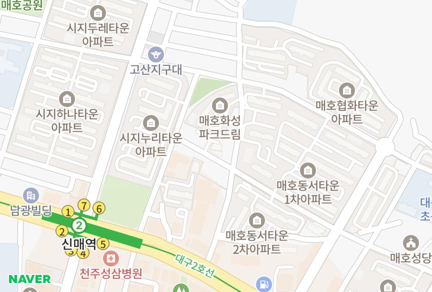 대구광역시 수성구 매호동 매호리첸시아 위치·실거래 시세 지도