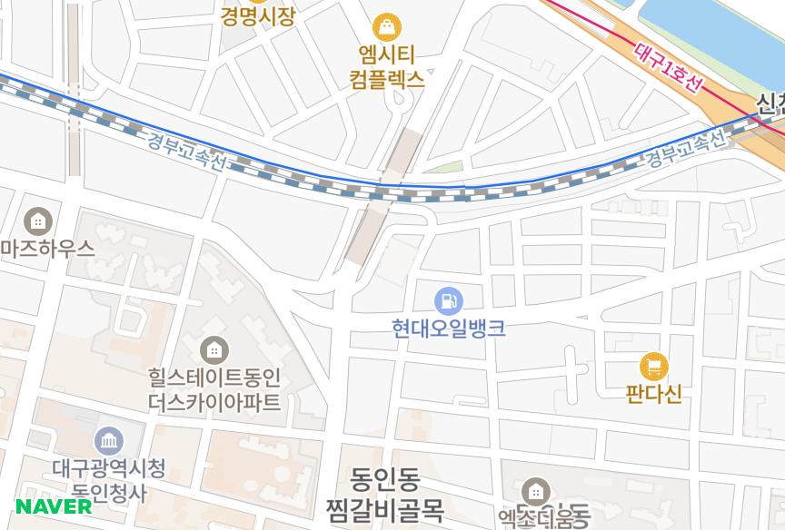 대구광역시 중구 동인동1가 삼승슈퍼타워 위치·실거래 시세 지도