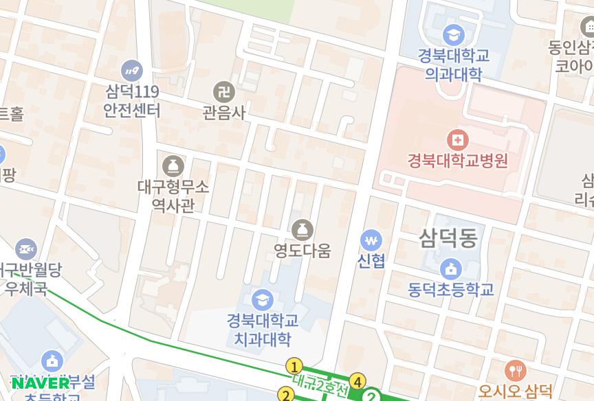 대구광역시 중구 삼덕동2가 삼덕인베스트 위치·실거래 시세 지도