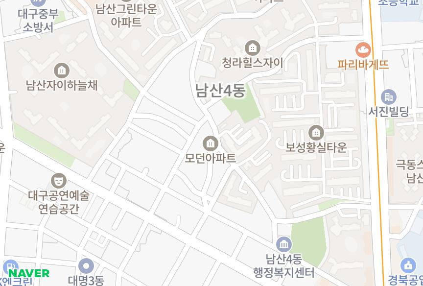 대구광역시 중구 남산동 남산모던 위치·실거래 시세 지도