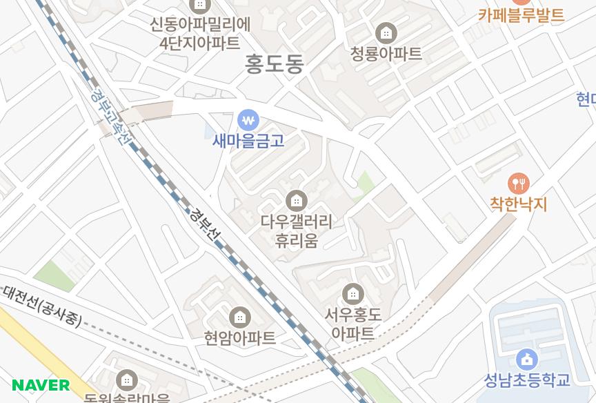 대전광역시 동구 홍도동 홍도동다우갤러리휴리움 위치·실거래 시세 지도