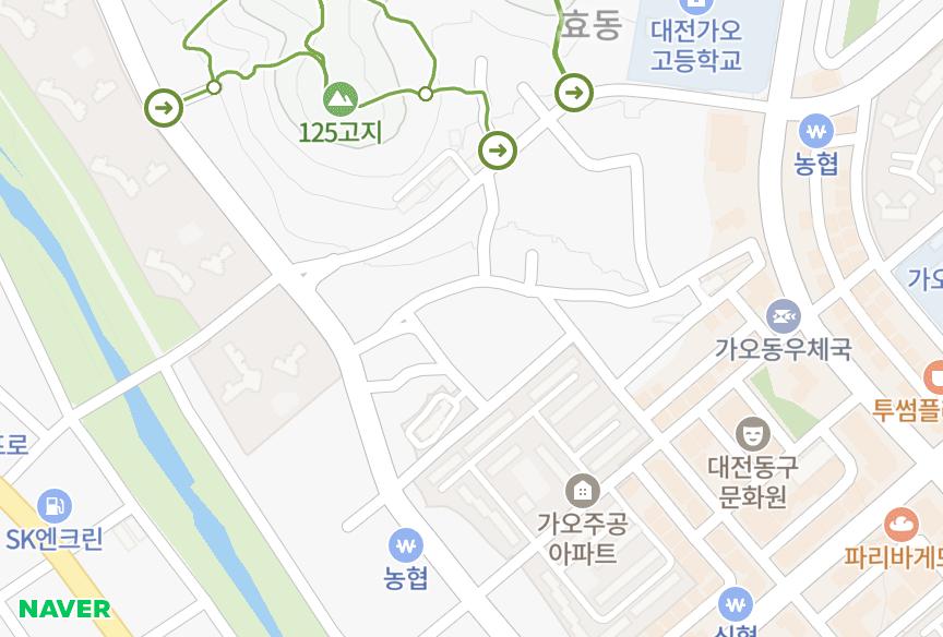 대전광역시 동구 가오동 유성 위치·실거래 시세 지도