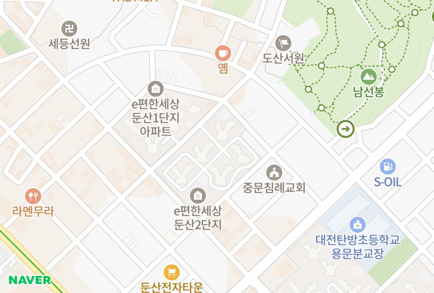 대전광역시 서구 탄방동 e편한세상둔산2단지 위치·실거래 시세 지도