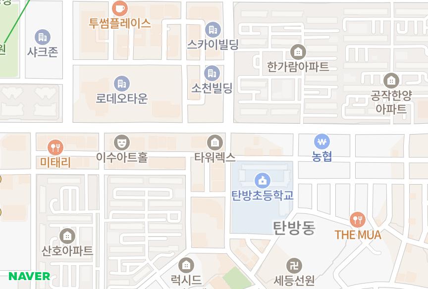 대전광역시 서구 탄방동 타워렉스 위치·실거래 시세 지도