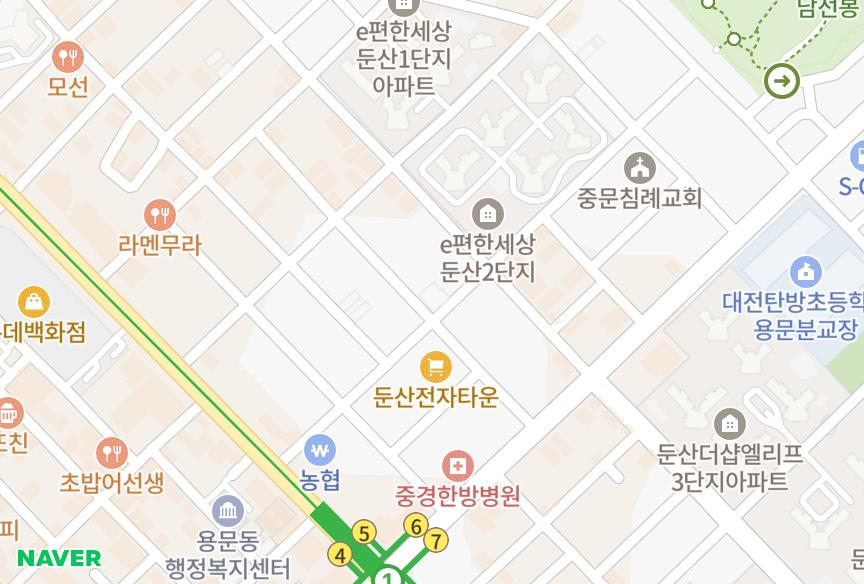 대전광역시 서구 탄방동 그린타워 위치·실거래 시세 지도
