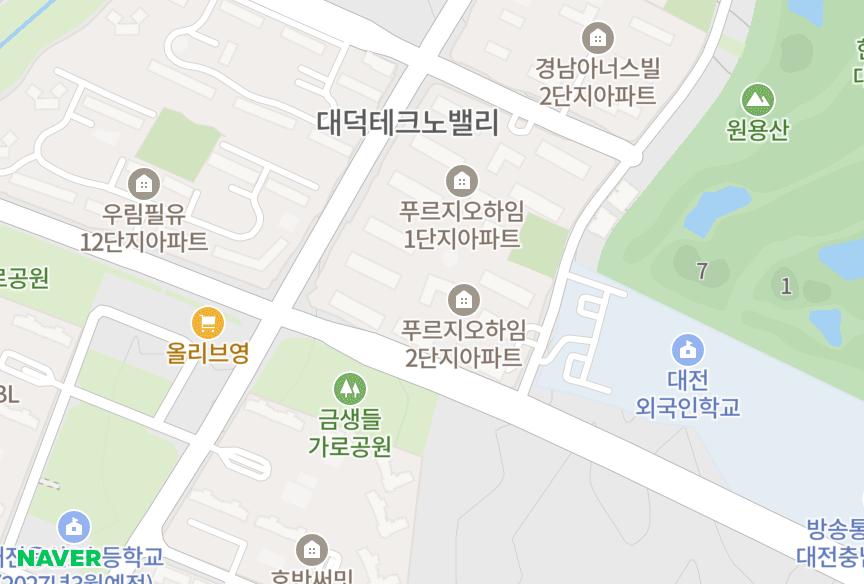대전광역시 유성구 용산동 대덕테크노밸리푸르지오하임2단지 위치·실거래 시세 지도