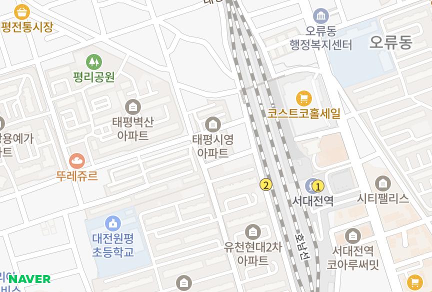 대전광역시 중구 태평동 시영아파트1,2,3동 위치·실거래 시세 지도