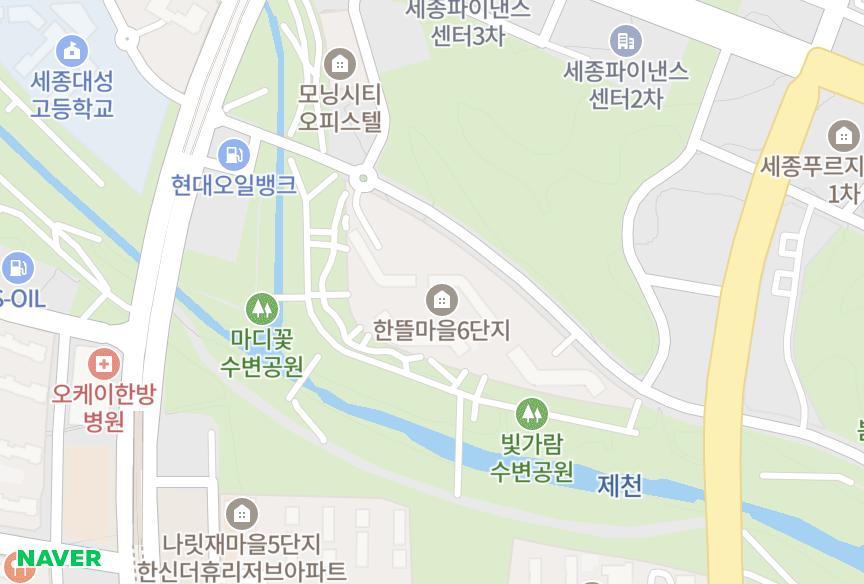 세종특별자치시 세종특별자치시 어진동 한뜰마을6단지중흥S클래스센텀뷰 위치·실거래 시세 지도