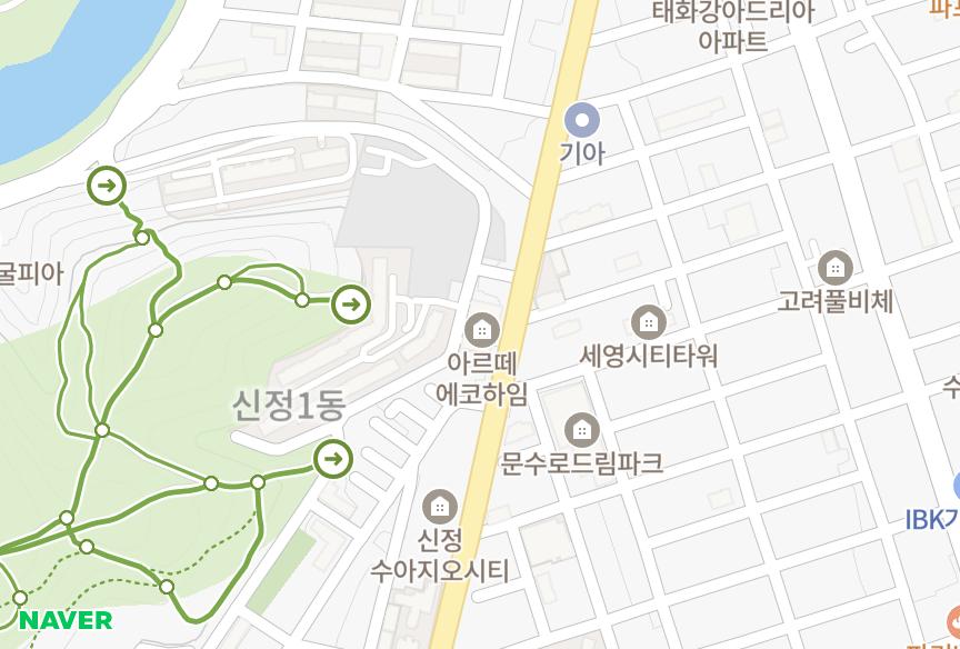 울산광역시 남구 신정동 아르떼에코하임 위치·실거래 시세 지도