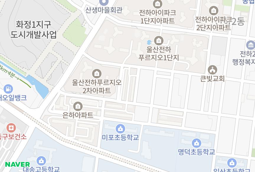 울산광역시 동구 전하동 일산5단지 위치·실거래 시세 지도