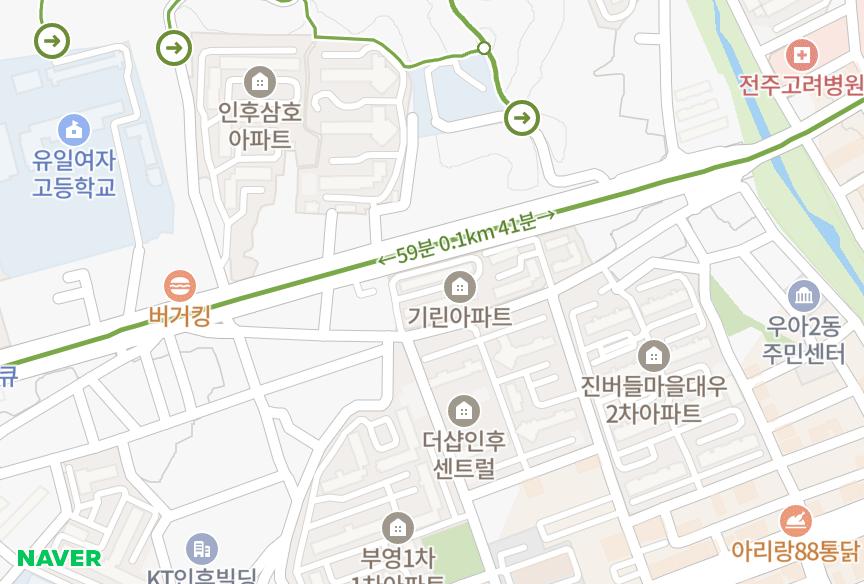 전북특별자치도 전주시 덕진구 인후동1가 기린 위치·실거래 시세 지도