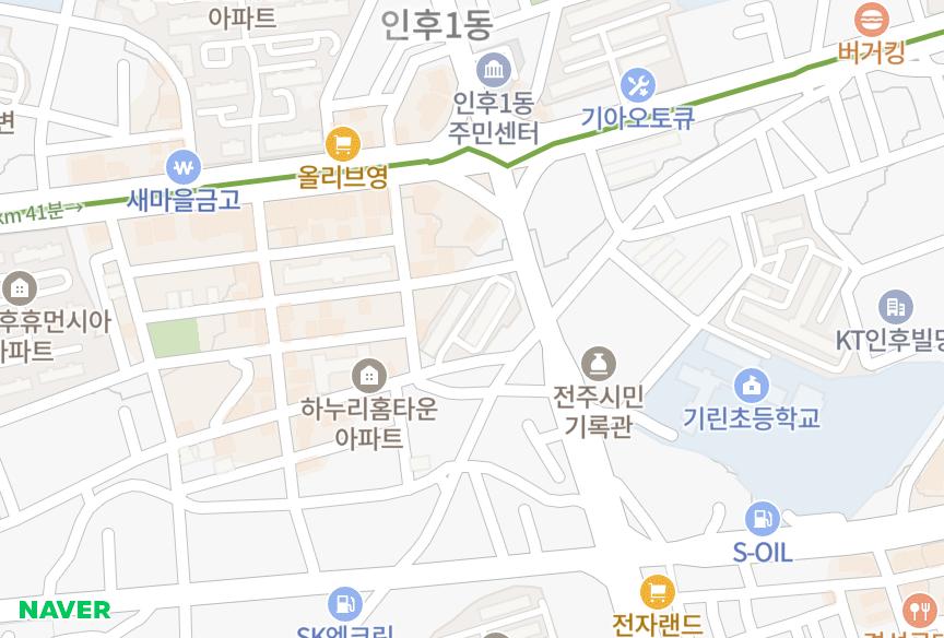 전북특별자치도 전주시 덕진구 인후동1가 유정 위치·실거래 시세 지도