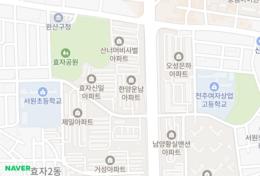 전북특별자치도 전주시 완산구 효자동1가 한양운남 위치·실거래 시세 지도