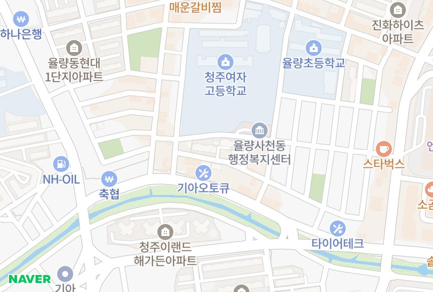 충청북도 청주시 청원구 율량동 실루엣 위치·실거래 시세 지도