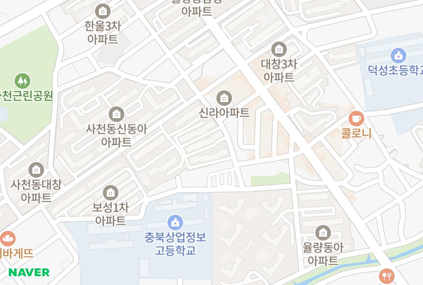 충청북도 청주시 청원구 율량동 신라개발 위치·실거래 시세 지도