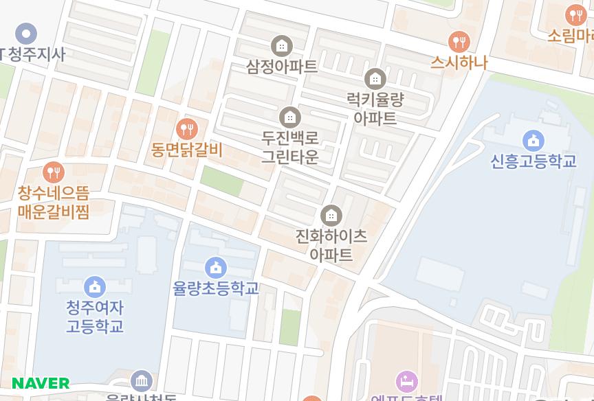 충청북도 청주시 청원구 율량동 율량럭키아파트7동,8동 위치·실거래 시세 지도