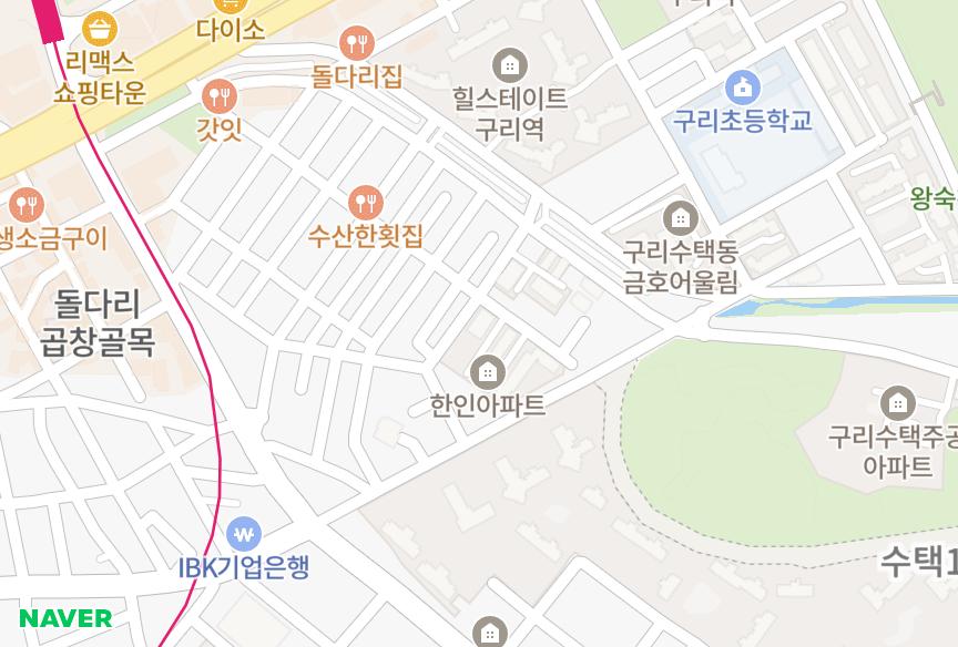 경기도 구리시 수택동 한인라동 위치·실거래 시세 지도