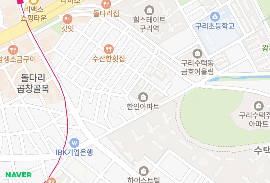 경기도 구리시 수택동 한인다동 위치·실거래 시세 지도