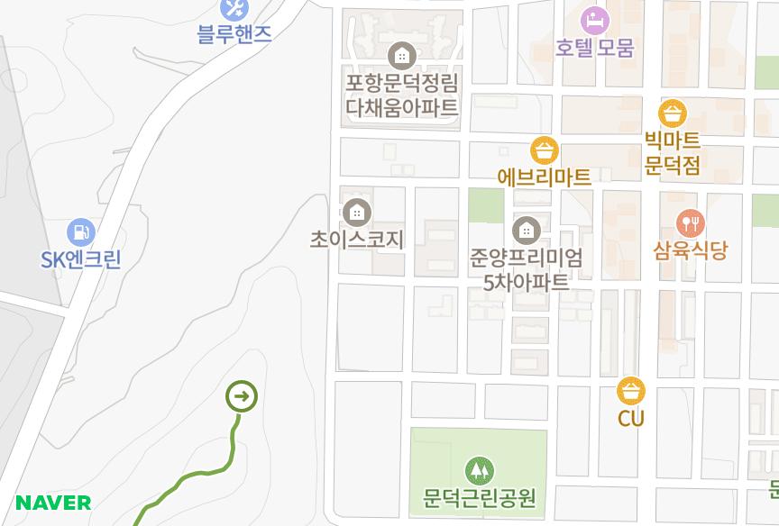 경상북도 포항시 남구 오천읍 문덕리 힐링타운 위치·실거래 시세 지도