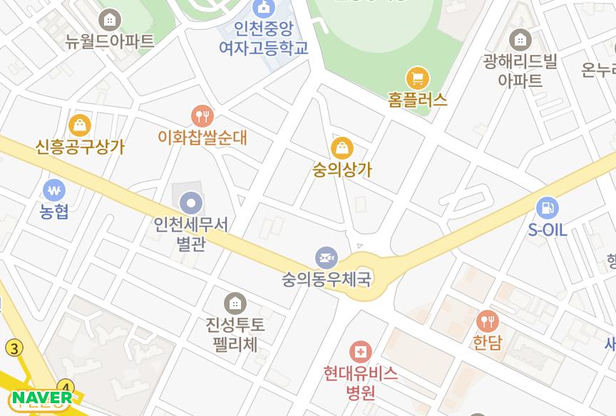 인천광역시 미추홀구 숭의동 스위트리아 위치·실거래 시세 지도